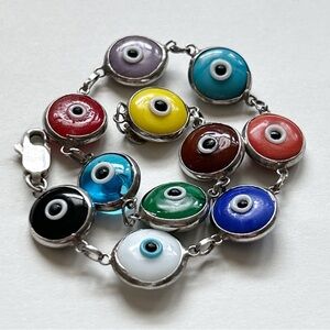 Vintage Multicolored Evil Eye Sterling Silver Bracelet